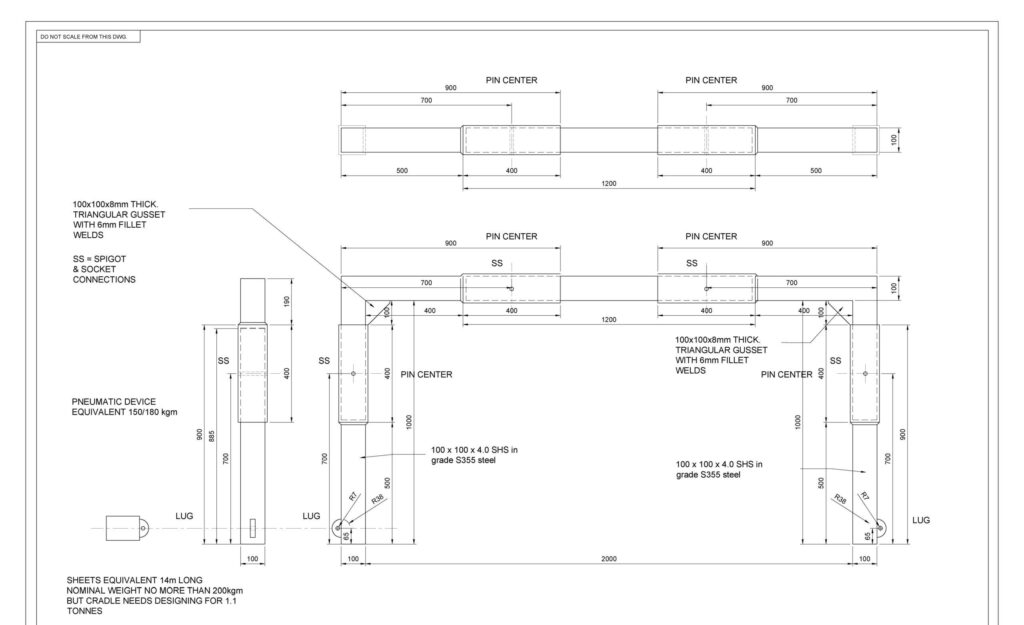 C-Hook Lifting Frame Drawing